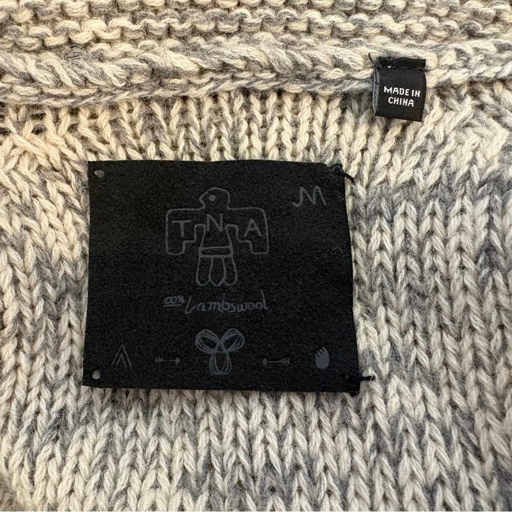 TNA Womens Cardigan Cowichan Button Up Lambswool Long Cream Black Sz. M - Picture 6 of 8